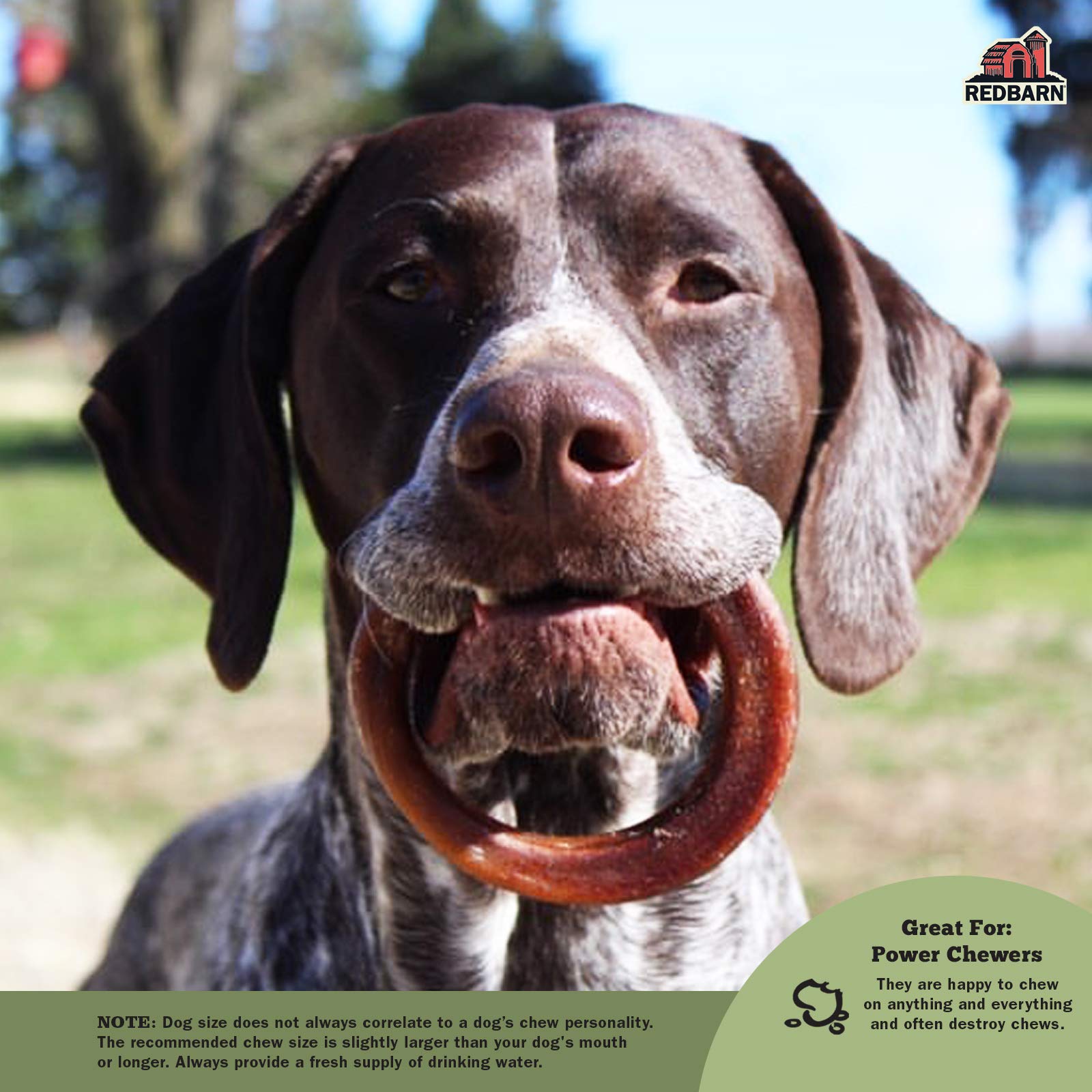 Redbarn Bully Stick Rings packaging shows case of 35 for ready-to-serve chews.