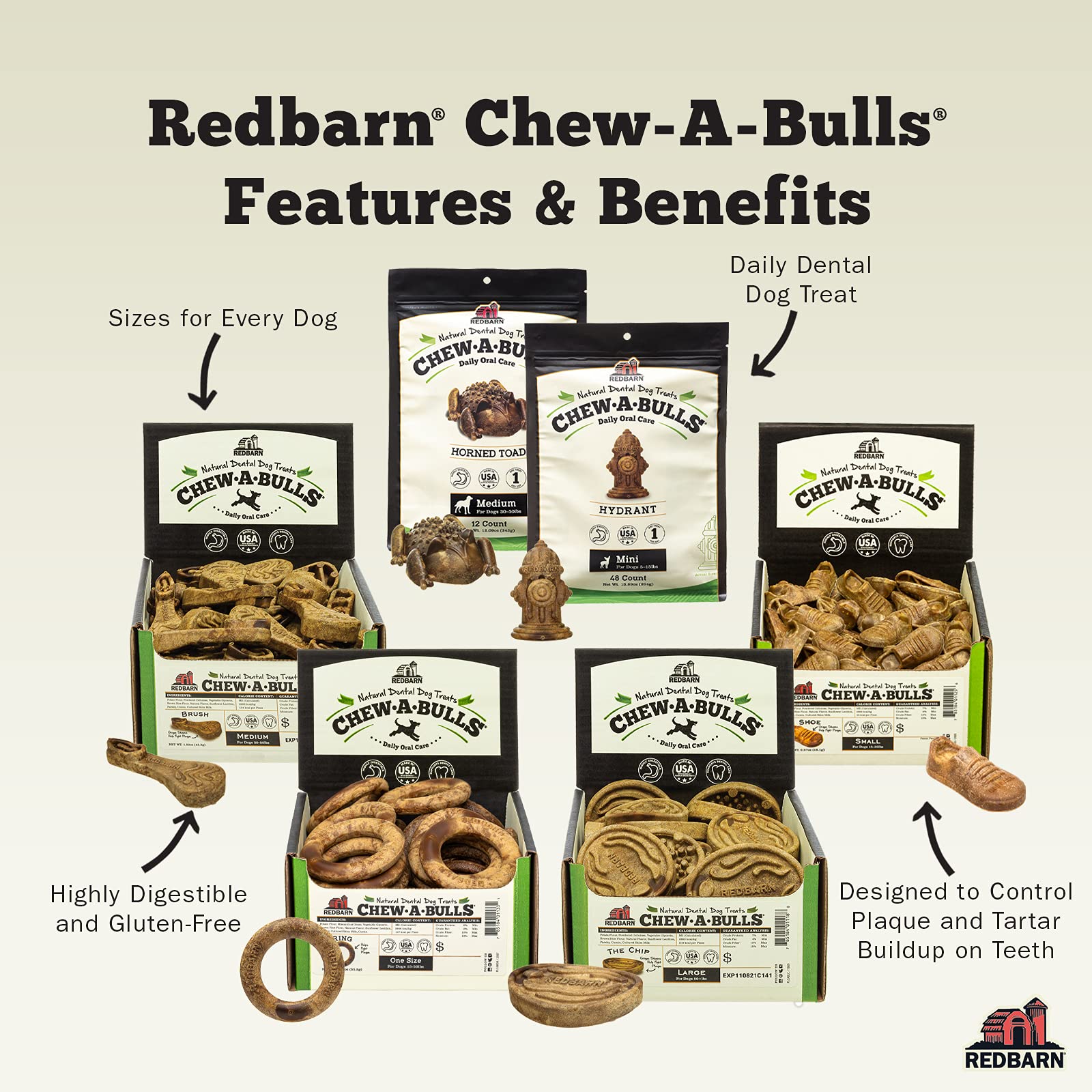 Redbarn Chew-A-Bulls small brush back reveals rigorous QA testing for safety.
