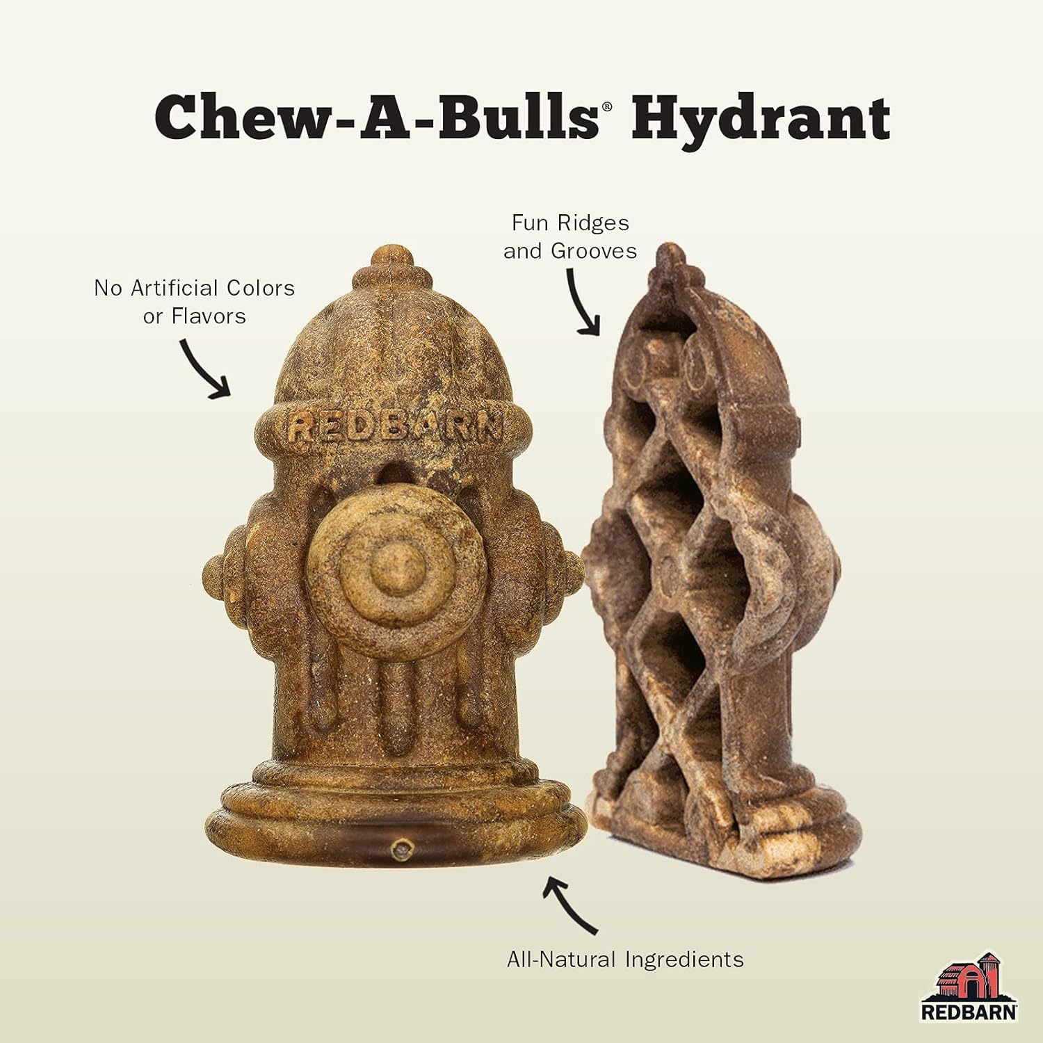 Redbarn Chew-A-Bulls con textura de rugosidades y canales para masajear encías.