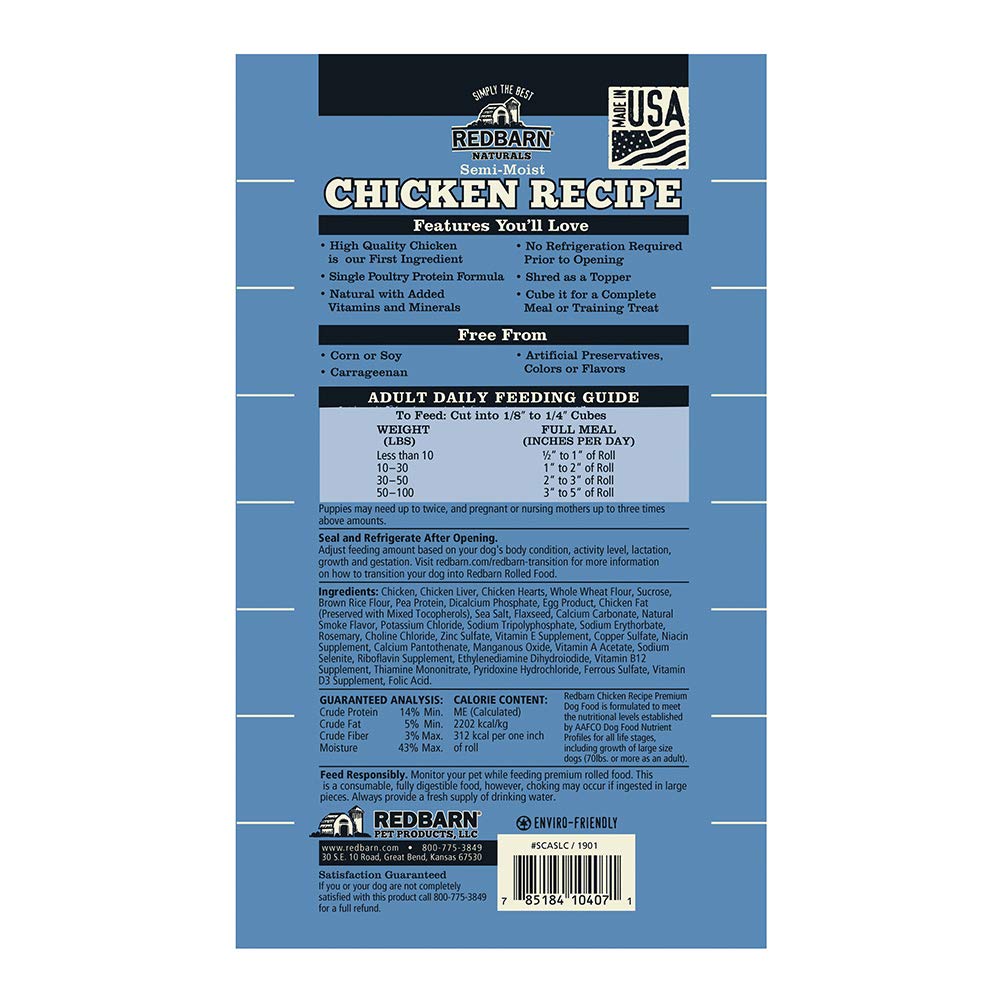 Redbarn Chicken Rolled Food closeup ingredients, emphasizing high-protein, natural ingredients for a balanced diet.
