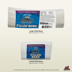 Redbarn Filled Dog Bones beef femur close-up reveals semi-moist filling and palatability.