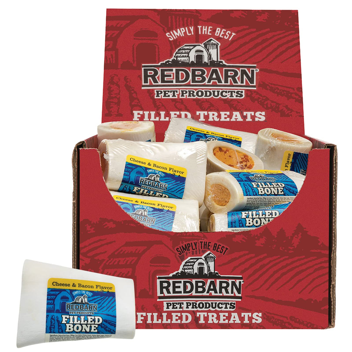 Redbarn Filled Dog Bones Cheese N Bacon small 3-inch chews for aggressive chewers