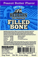 Redbarn Filled Dog Bones durable dental treat closeup emphasizes natural beef flavor and mess-free use.