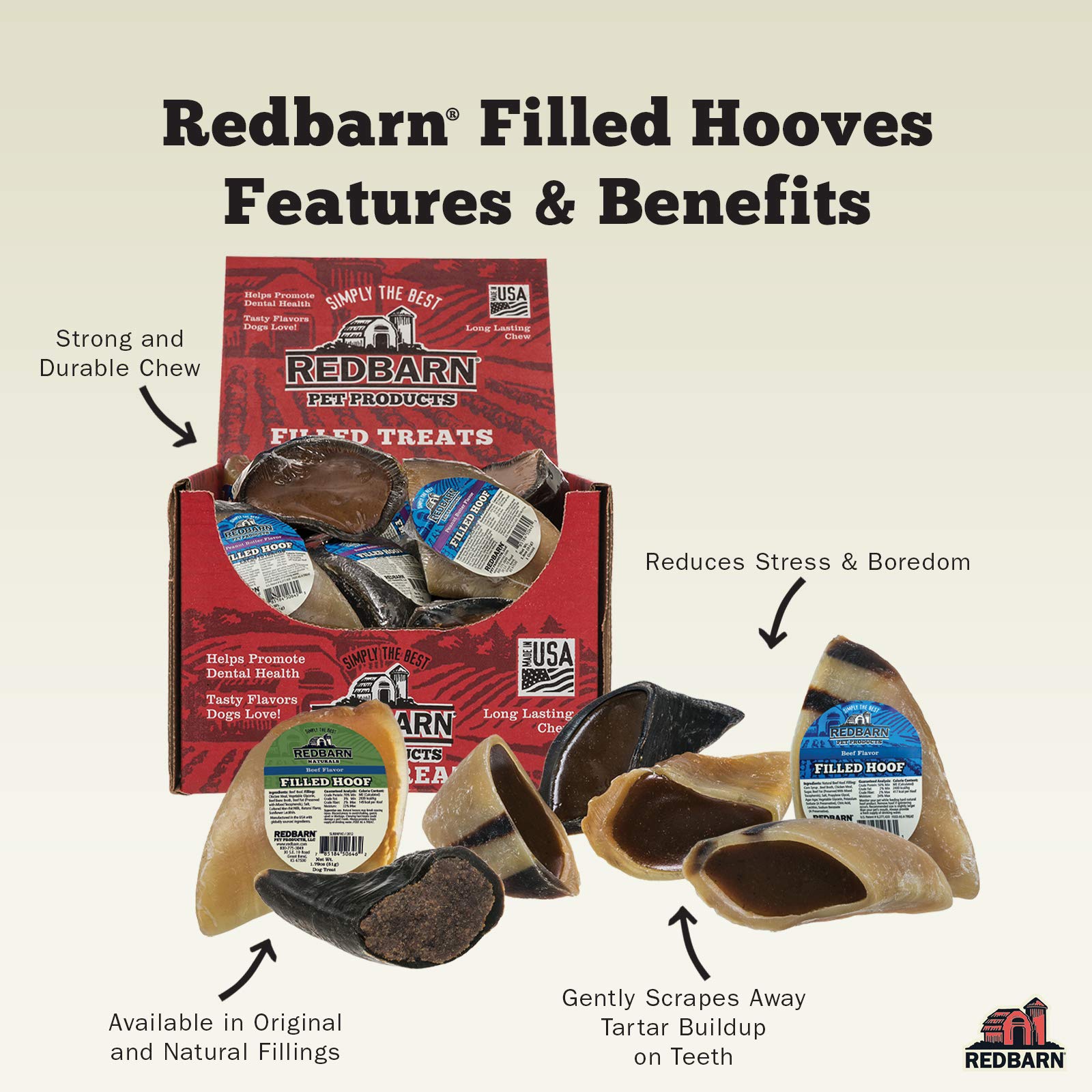 Redbarn Filled Hooves Peanut Butter natural-cleaning closeup shows safe, chemical-free chewing.