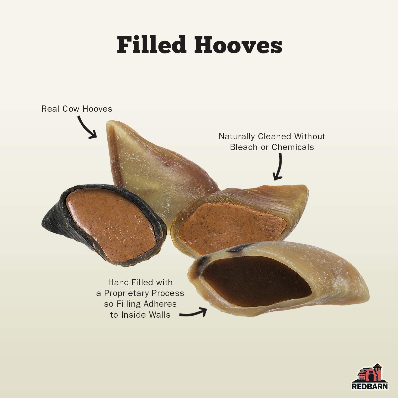 Redbarn Filled Hooves Peanut Butter treat detail shows textured chew for enrichment