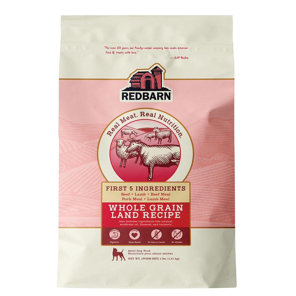 Redbarn land recipe bag front featuring beef kibble for balanced daily meals