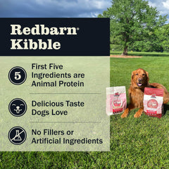 Redbarn land recipe dog bowl served with kibble ready for mealtime