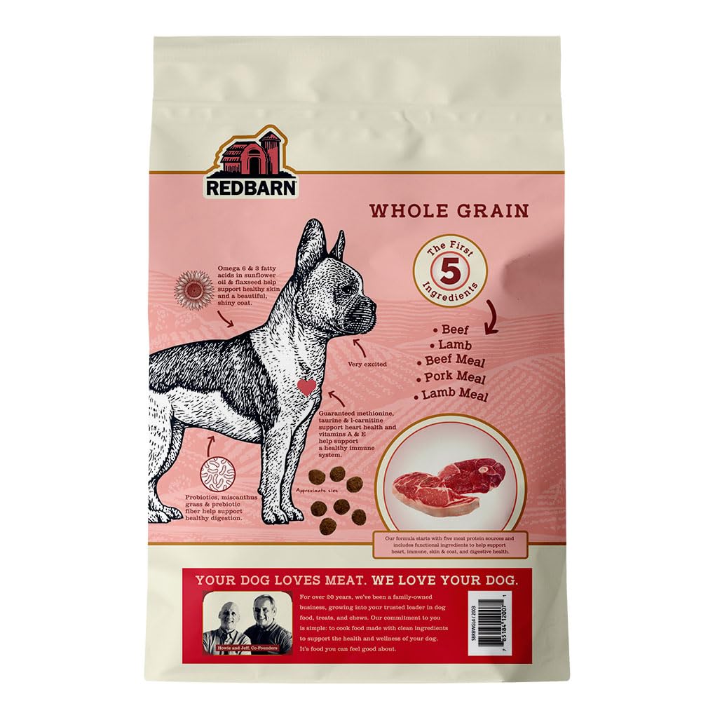 Closeup of Redbarn land recipe kibble highlighting crunchy texture