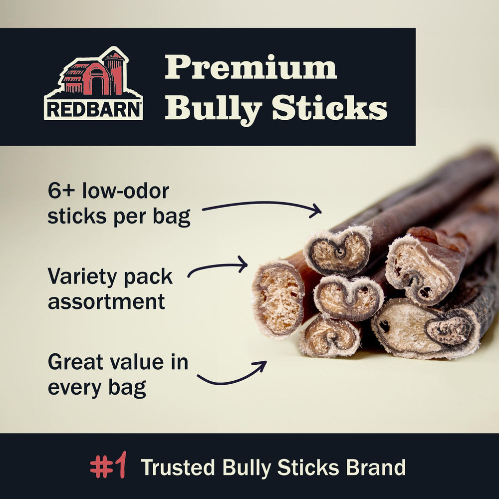 Redbarn long-lasting-chew bully sticks demonstrate durability for boredom relief.