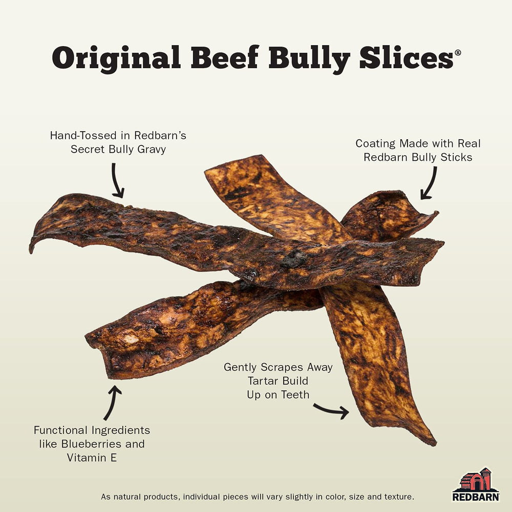 Redbarn Naturals Bully Slices portion image showing wholesome ingredients and slow-roast prep
