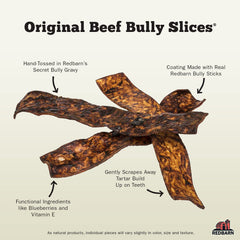 Redbarn Naturals Bully Slices portion image showing wholesome ingredients and slow-roast prep