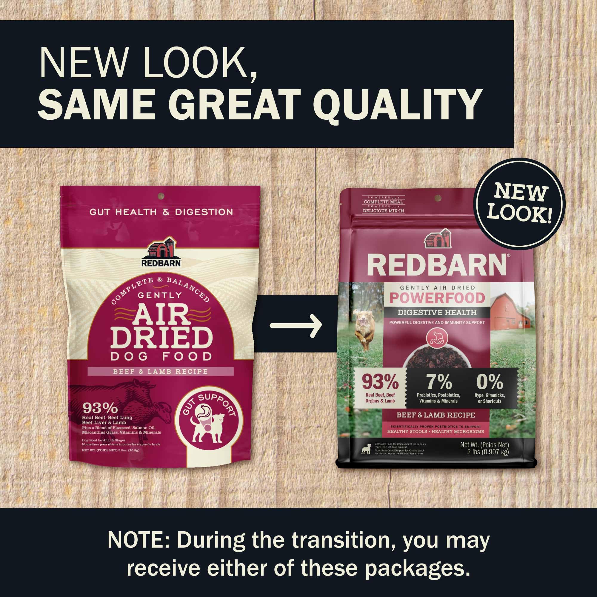 Redbarn Powerfood premium-beef-chunks close-up conveys high-protein appeal and trust