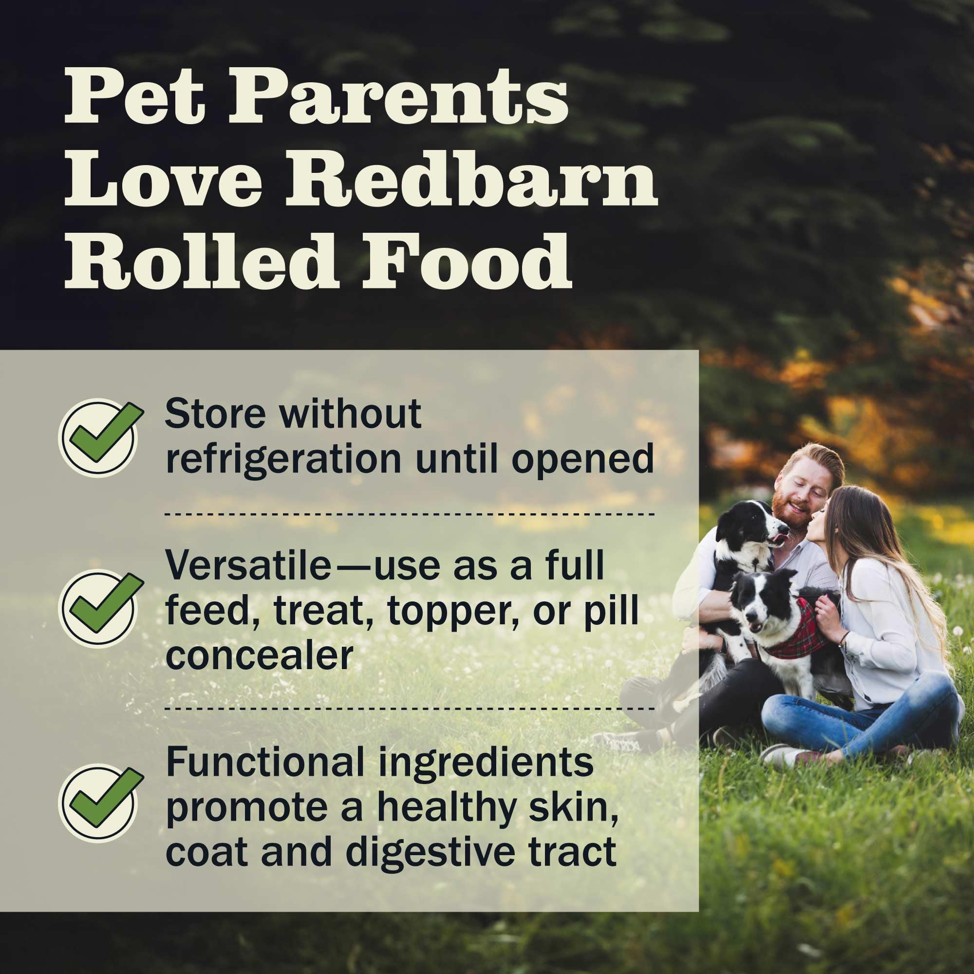 Redbarn Premium Rolled Dog Food Beef Recipe cross-section reveals protein-rich texture.