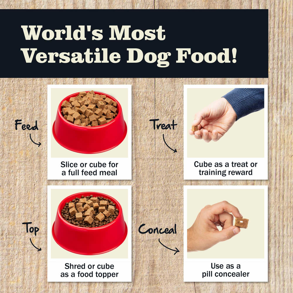 Redbarn Premium Rolled Dog Food Beef Recipe opened roll ready for quick serving.