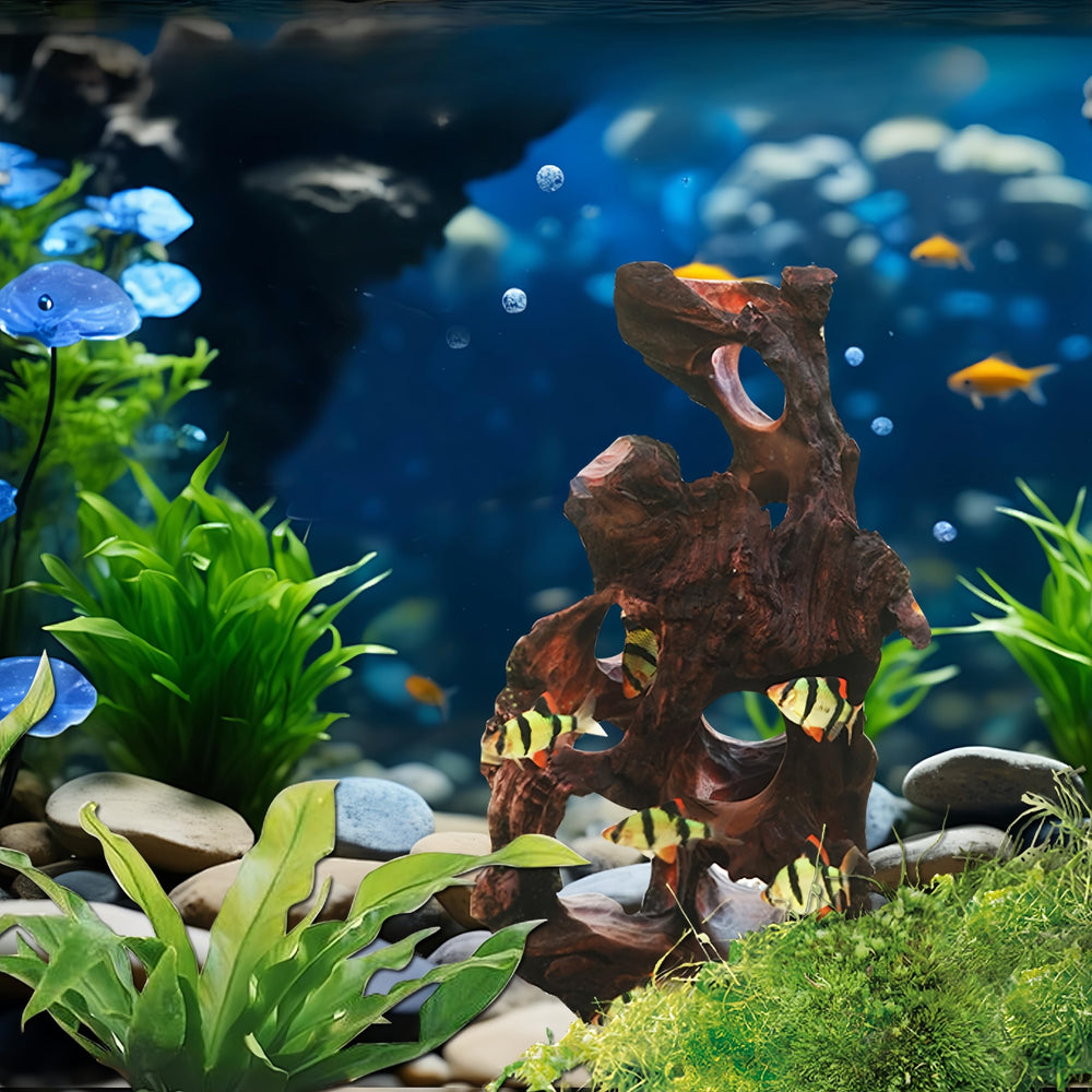 Redfeiyang aquarium decor setup enhances natural aesthetics and pet hiding spaces.