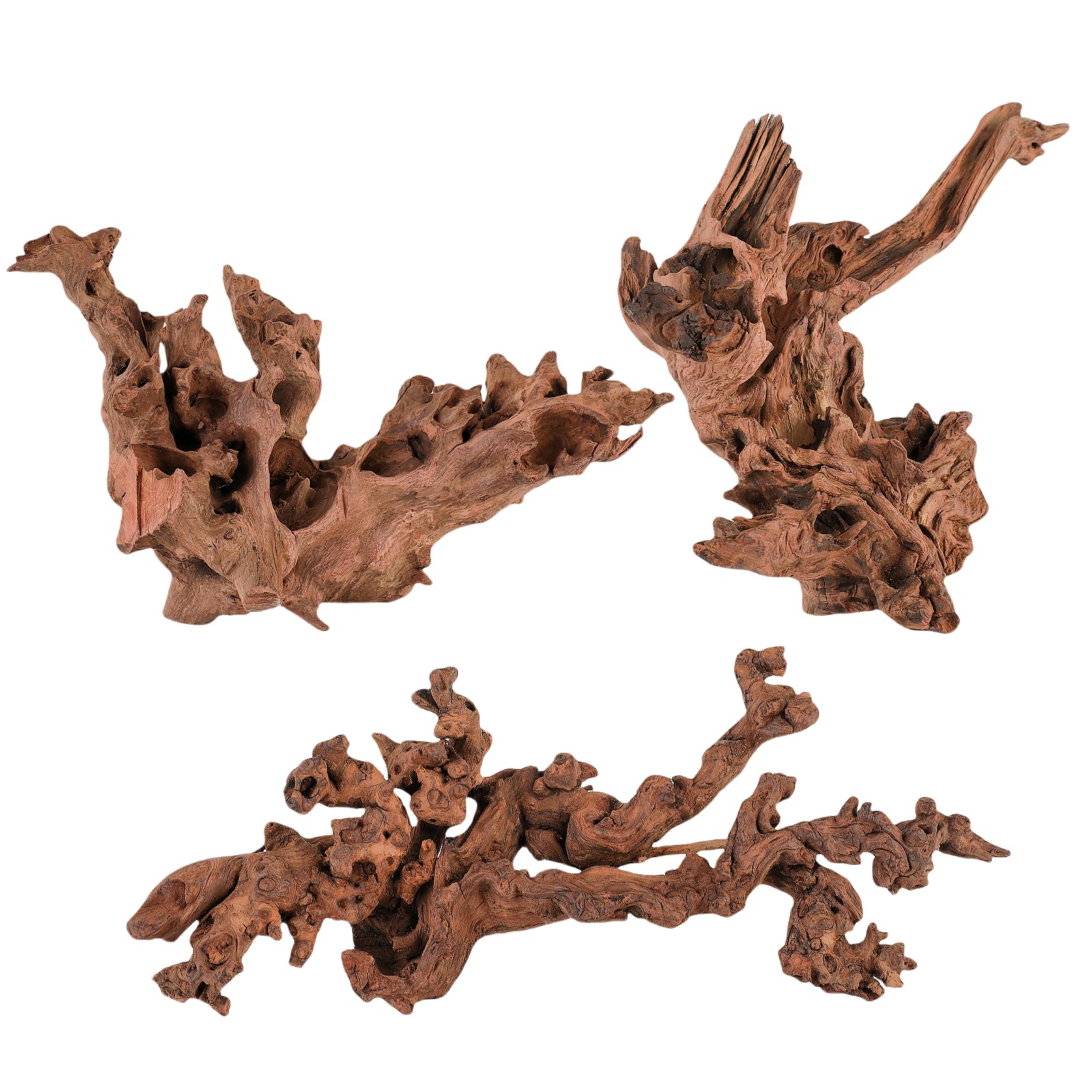 Redfeiyang driftwood pieces with unique shapes for aquarium decor and hiding spots.