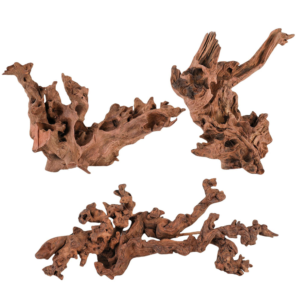 Redfeiyang driftwood pieces with unique shapes for aquarium decor and hiding spots.