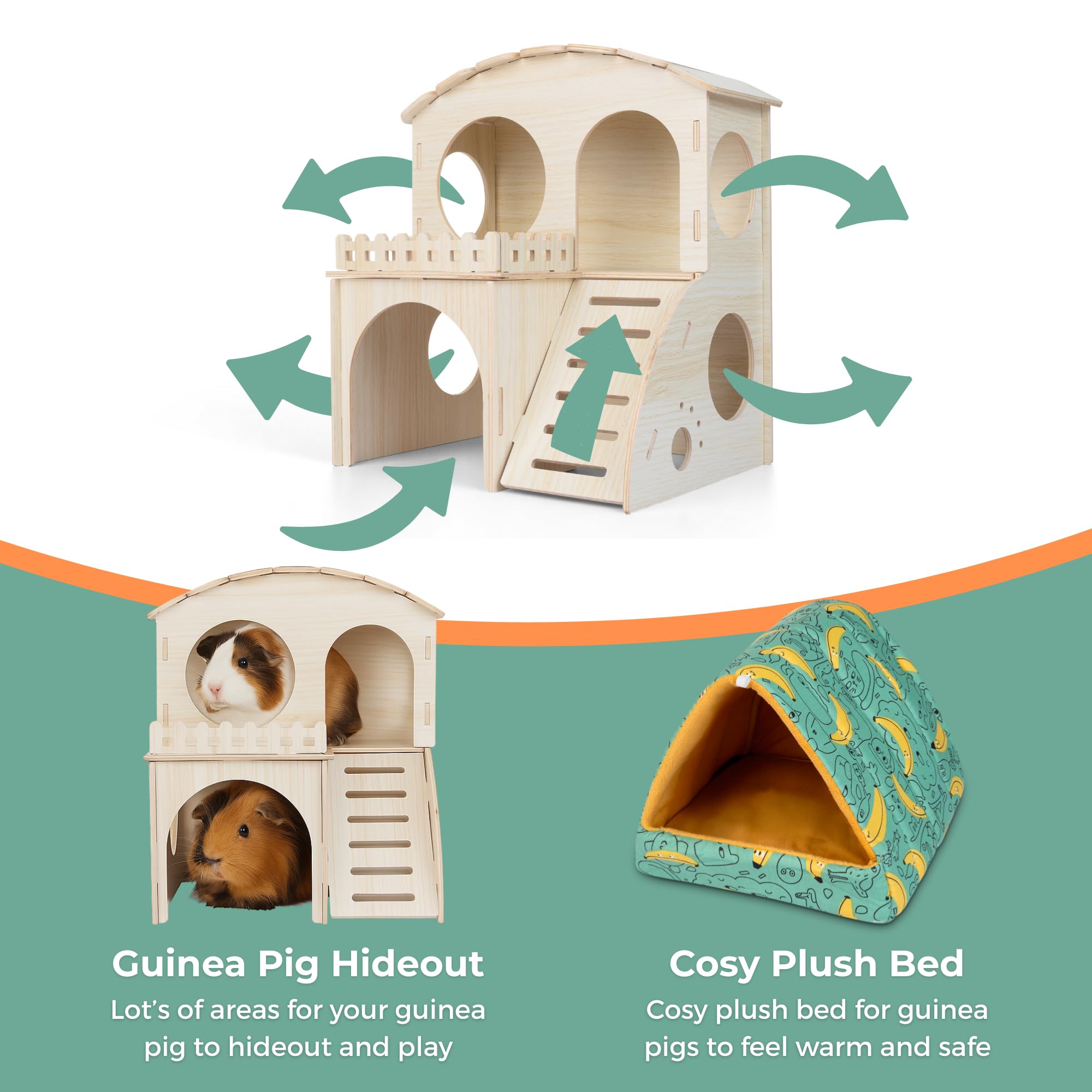 Reel Crafts guinea pig hideout upper loft provides extra space for rest and observation.