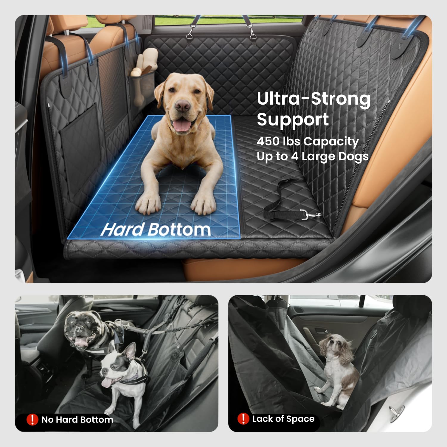 REEVAA dog hammock expandable 25-inch shows space for two large dogs during rides