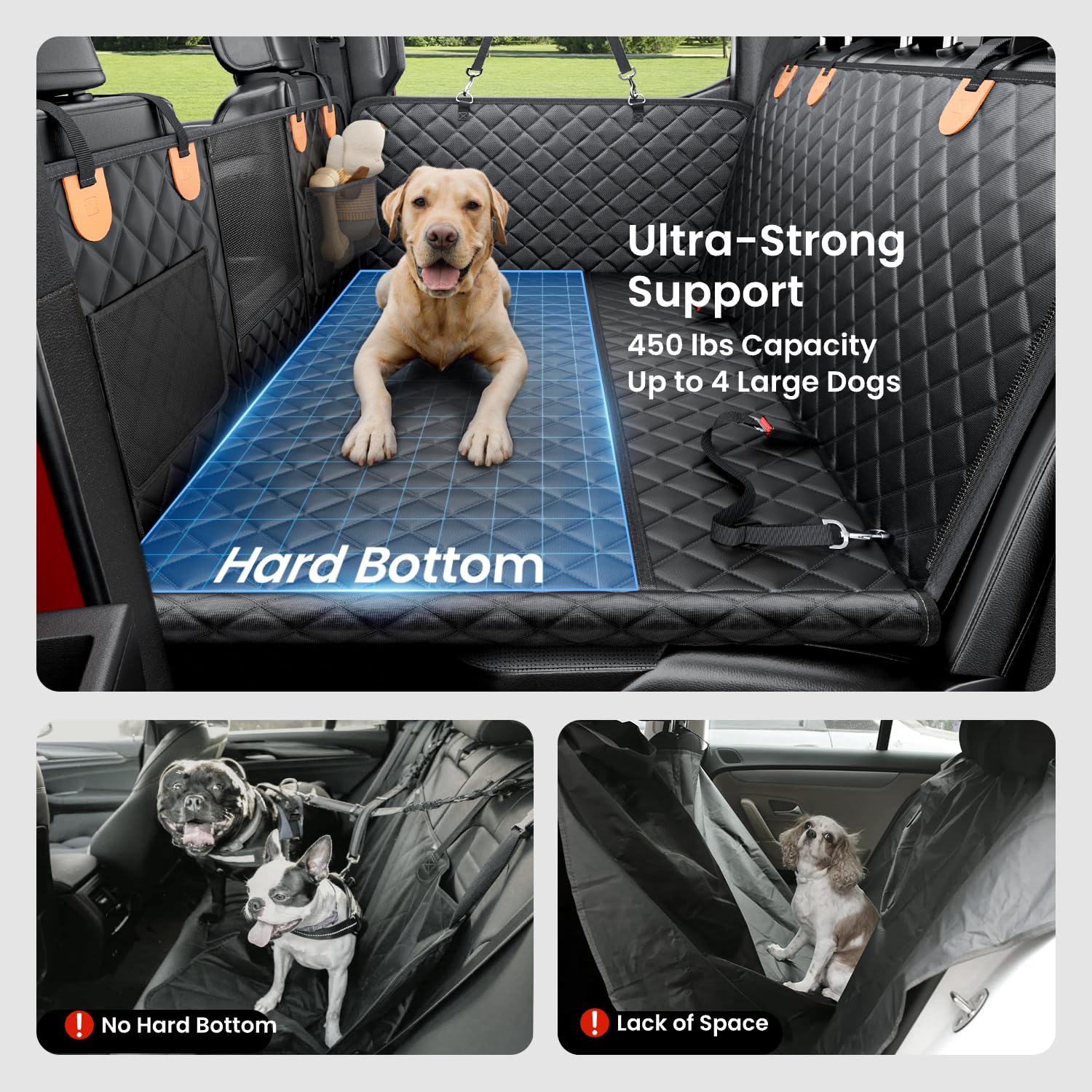 REEVAA hard bottom seat base prevents sag and keeps dogs stable during corners.