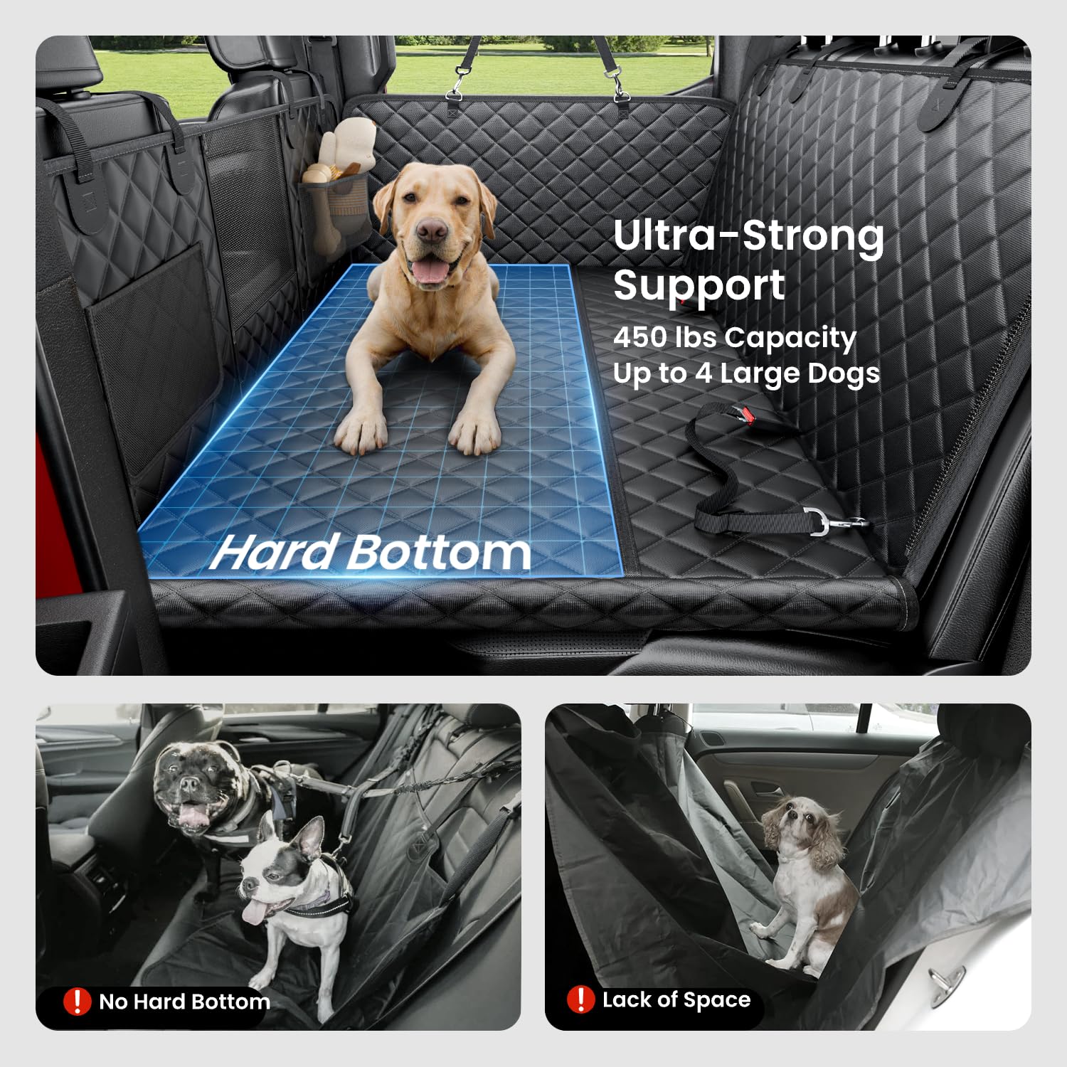 REEVAA heavy-duty hard bottom demonstrates 450lb load support for bigger dogs.