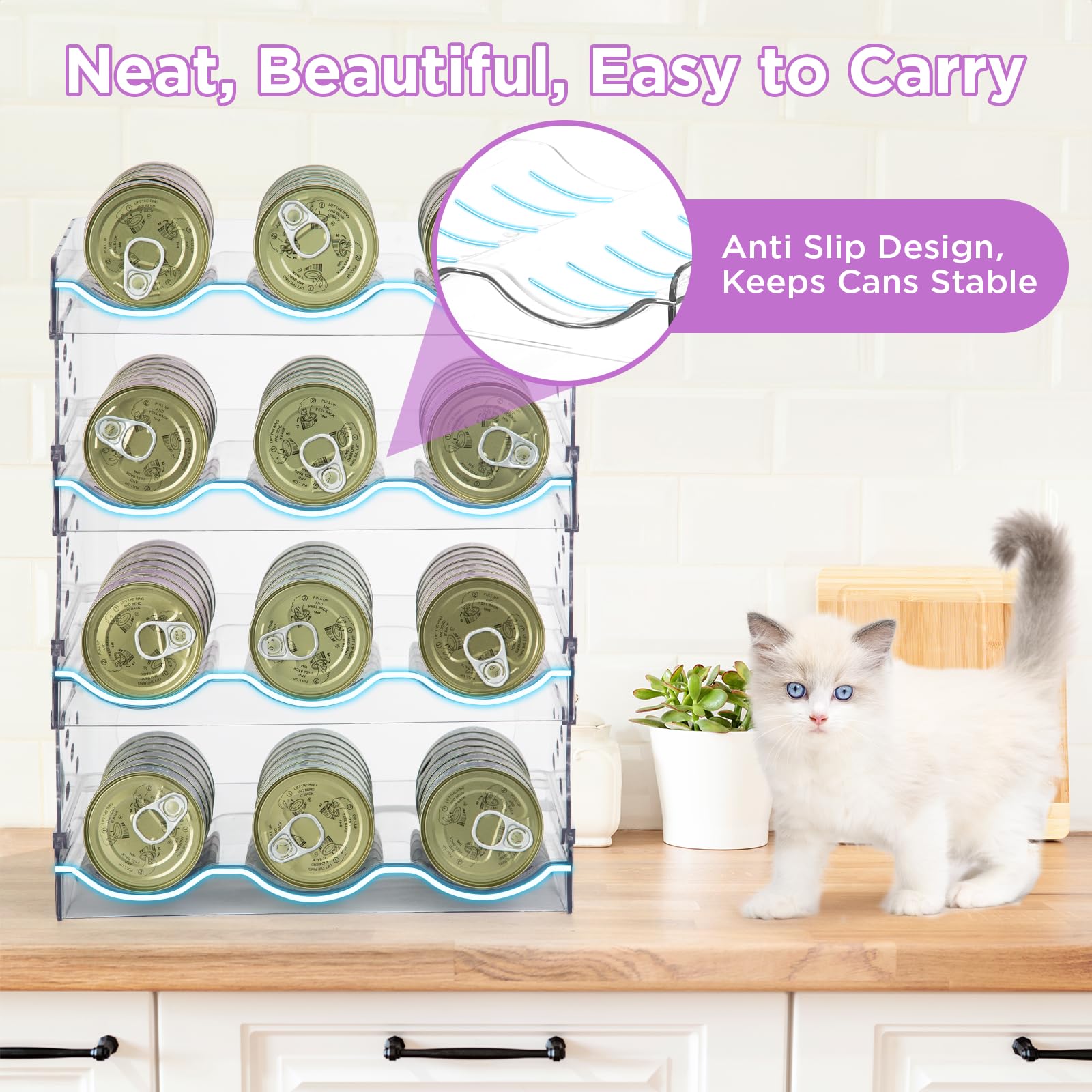 REFLYING cat food can organizer anti-spill design keeps cans secure during handling