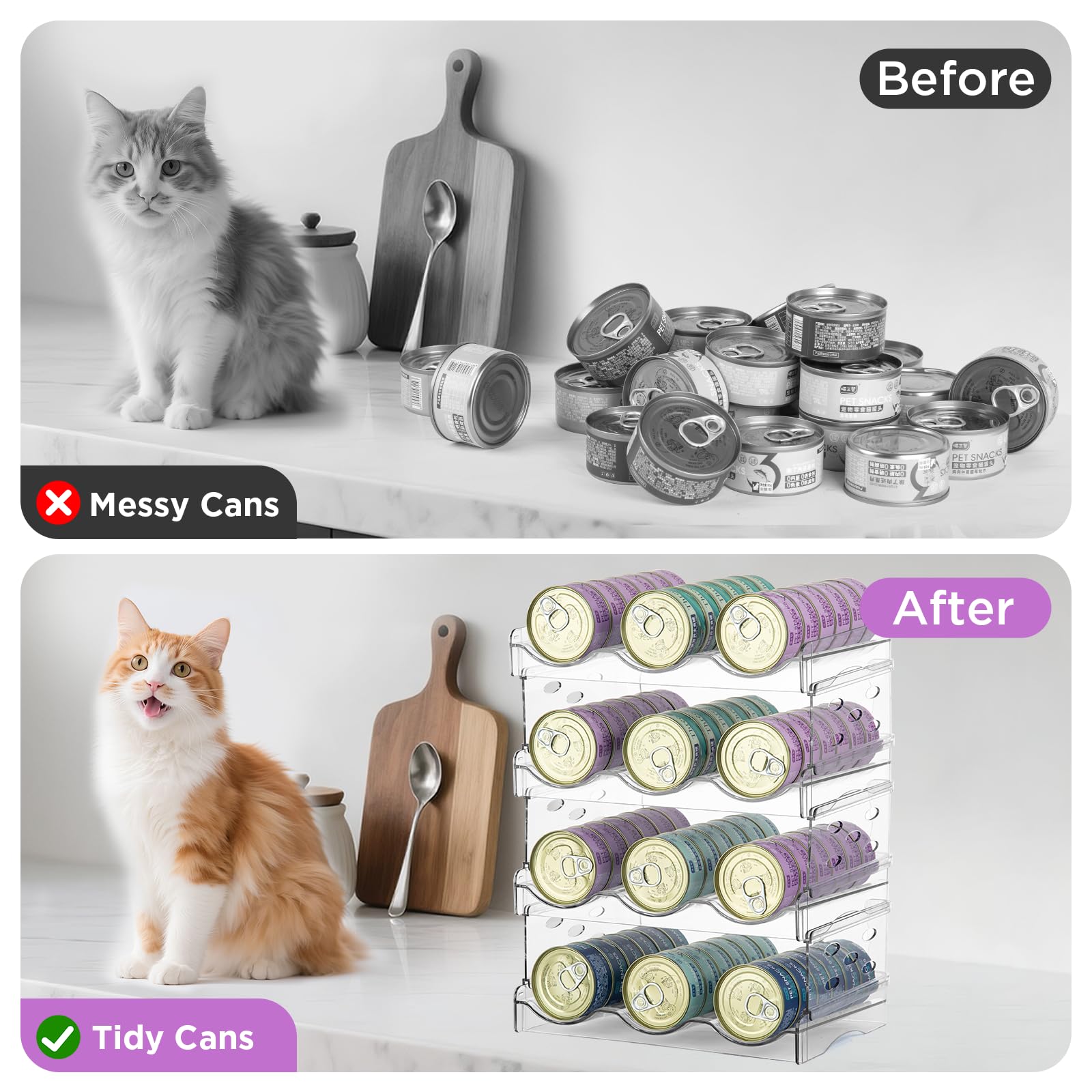 REFLYING cat food can organizer durable acrylic highlights sturdy design for long-term pantry use