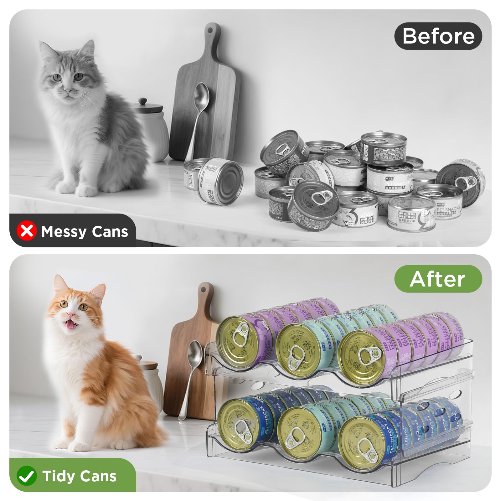 Refying cat food can organizer stackable rack saves space on countertops and shelves