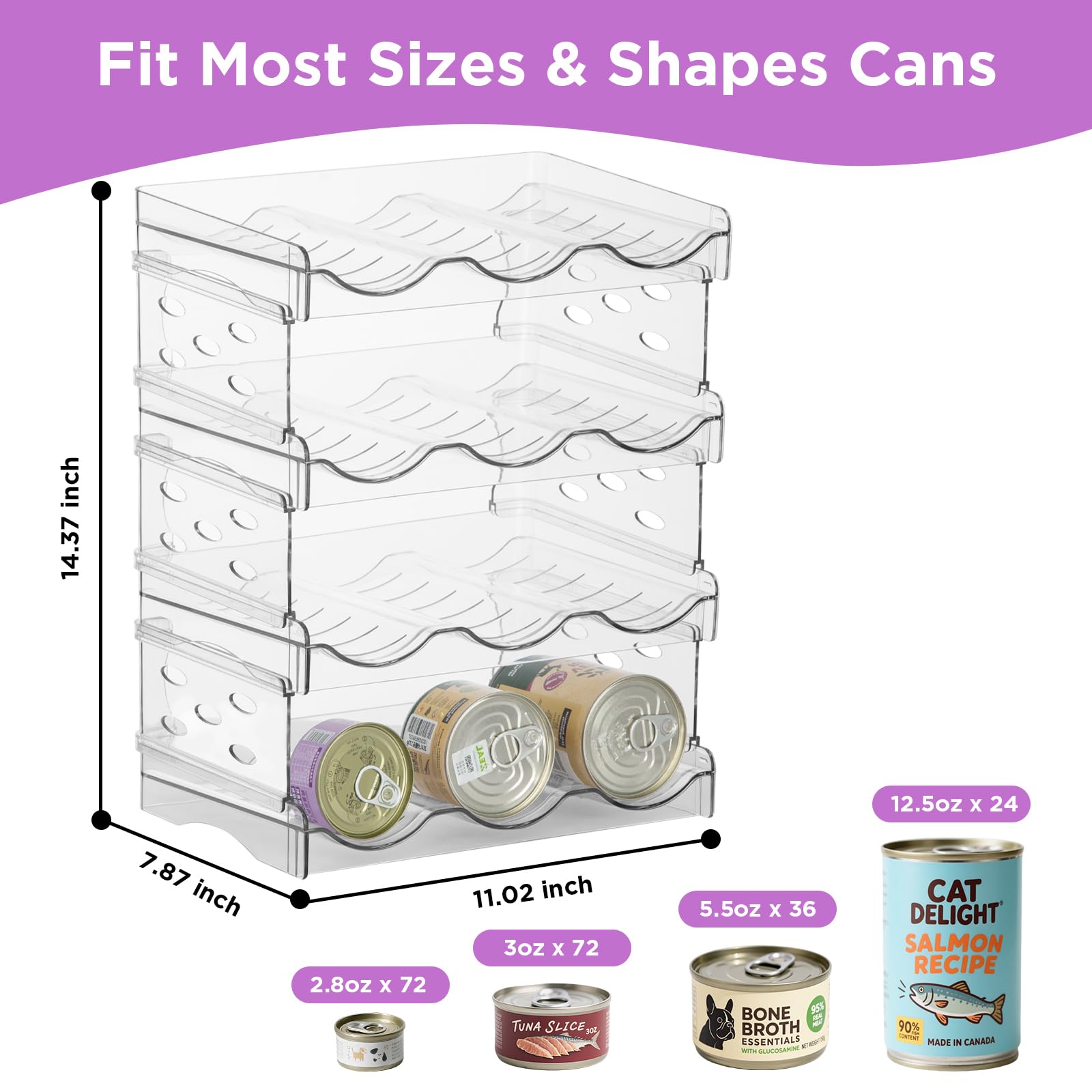 REFLYING cat food can organizer transparent walls enables easy content checks