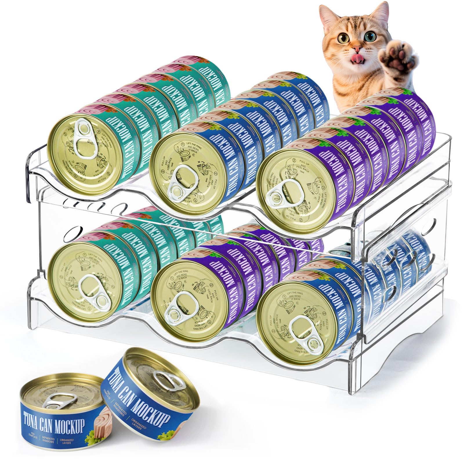 Reflying cat food can organizer transparent walls for quick access to cans