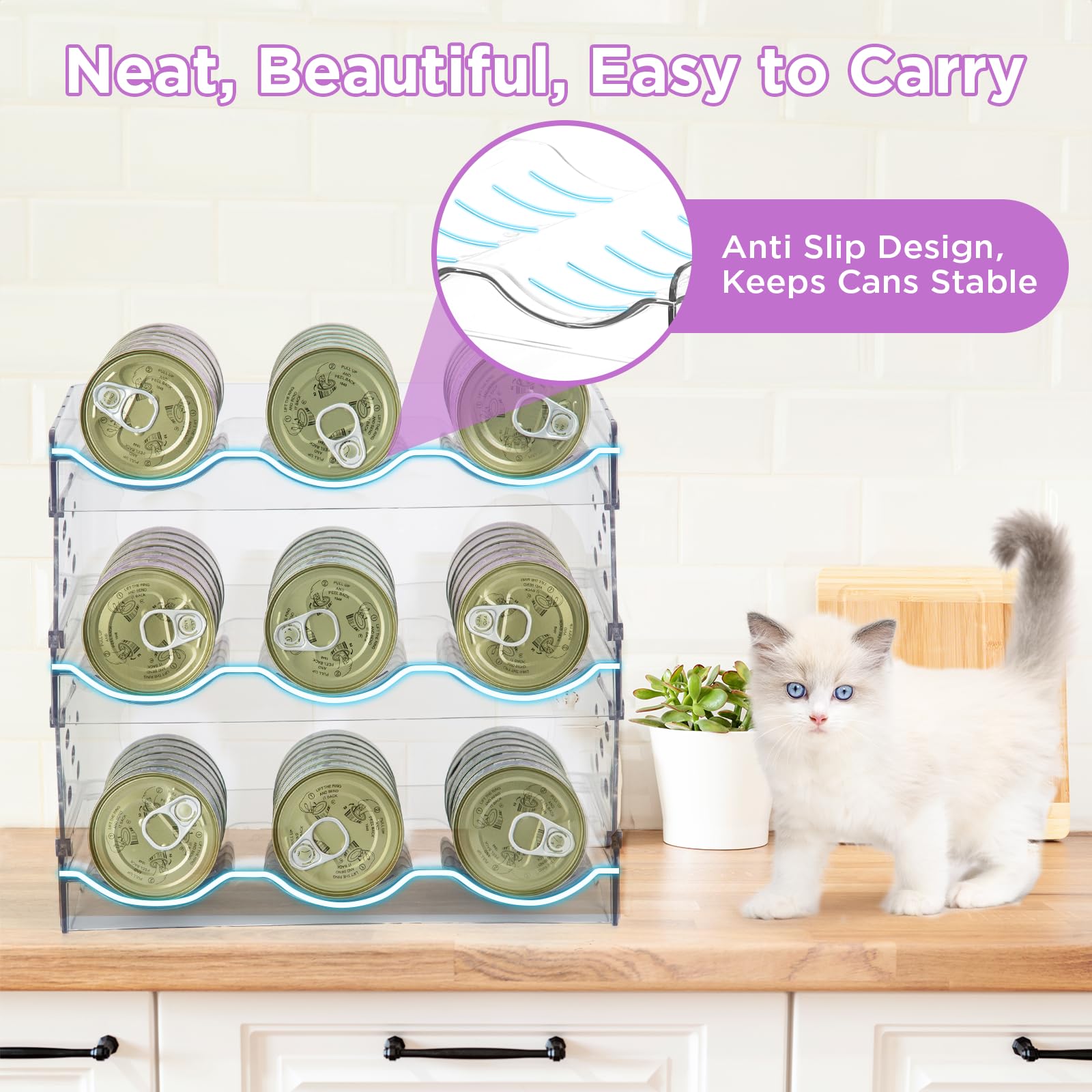 REFLYING Cat Food Organizer multi-scenario use fits shelves, fridge, or countertop pantry.
