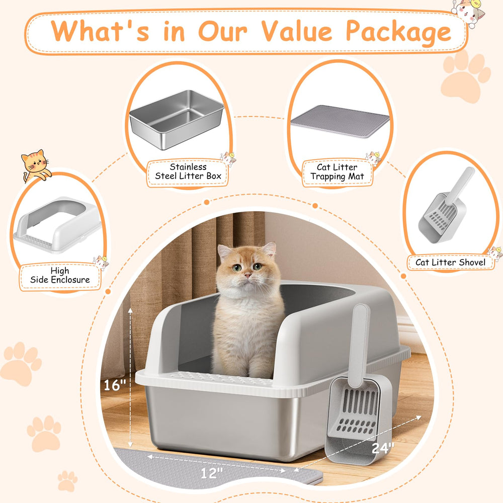 Refrze stainless-steel litter box interior view demonstrates spacious 20L capacity for multi-cat homes.