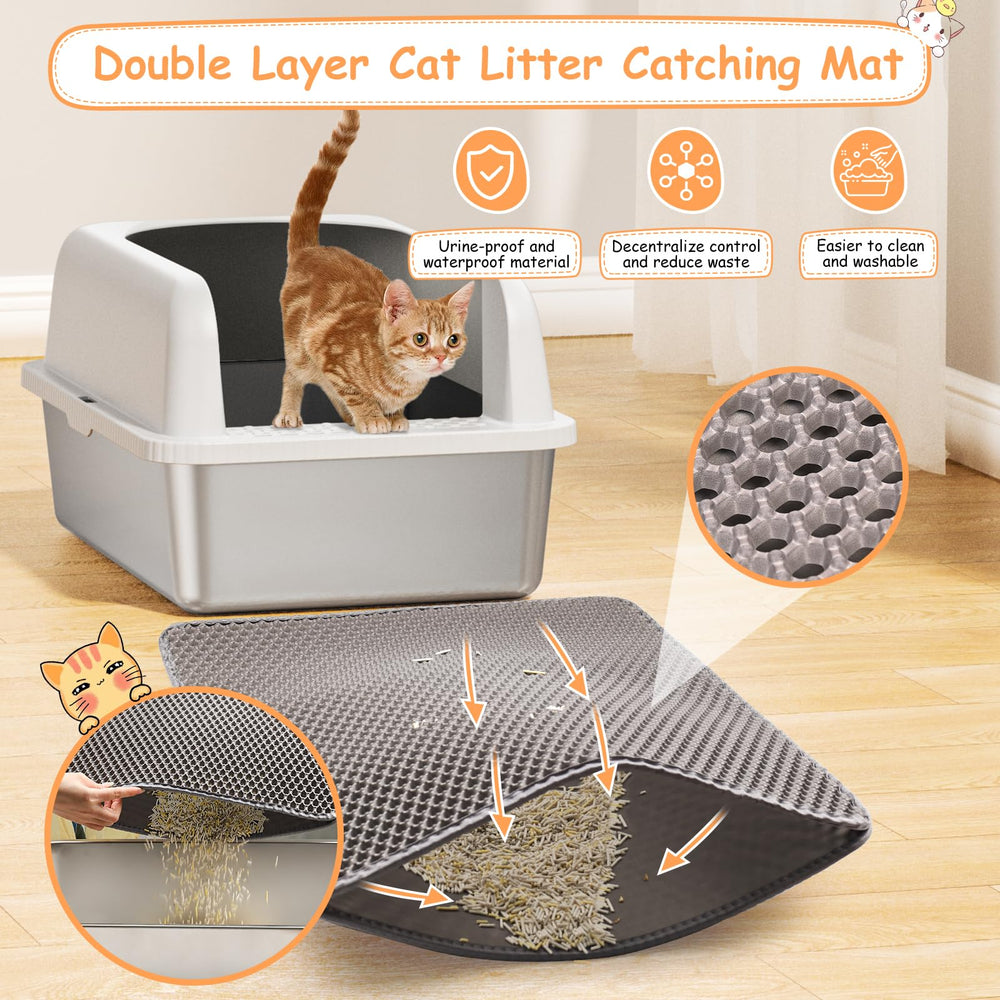Refrze stainless-steel litter box latch detail emphasizes sturdy closure and leak resistance.