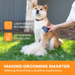 Refuresh Deshedding Brush teeth closeup showing dual C-shaped teeth for gentle undercoat removal.