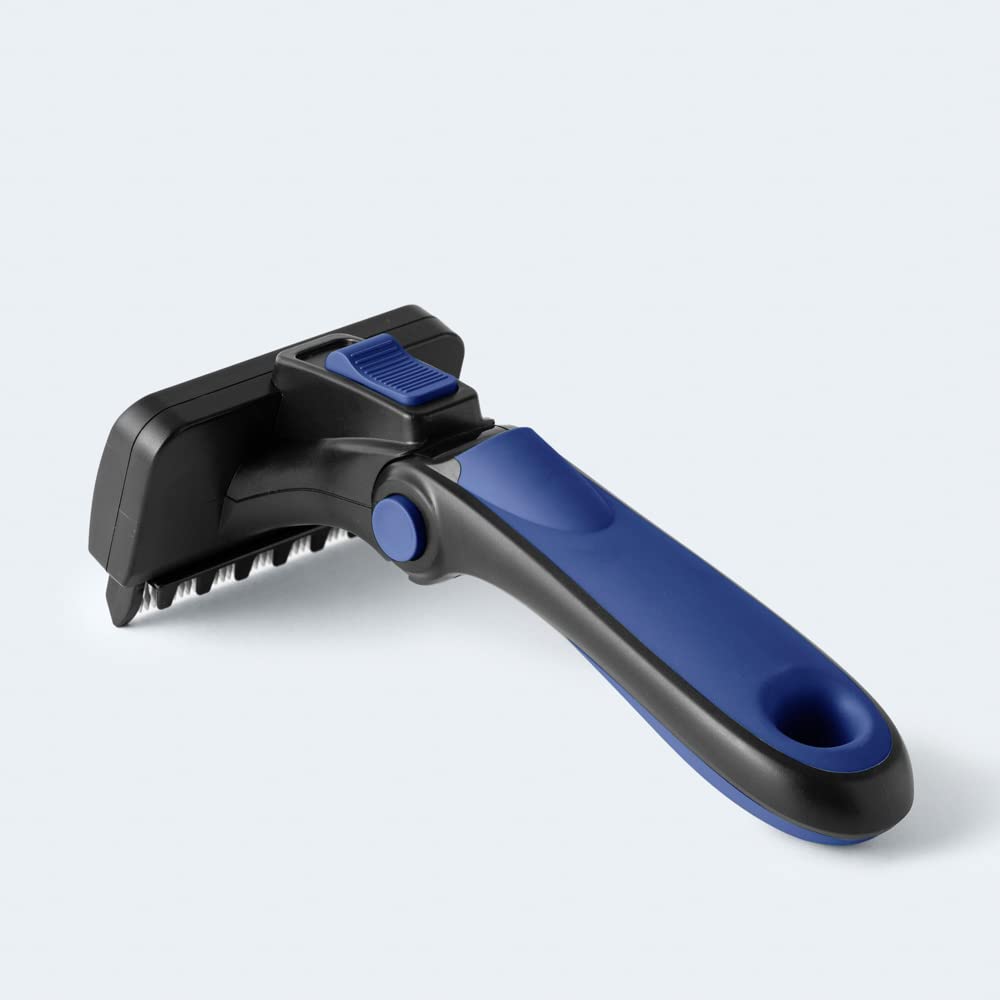 Refuresh deshedding dog brush blue top view for pet care
