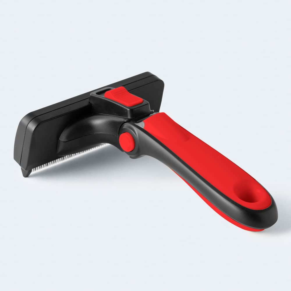 Refuresh Deshedding Slicker Brush on dog coat reveals efficient fur removal for short-haired pets.