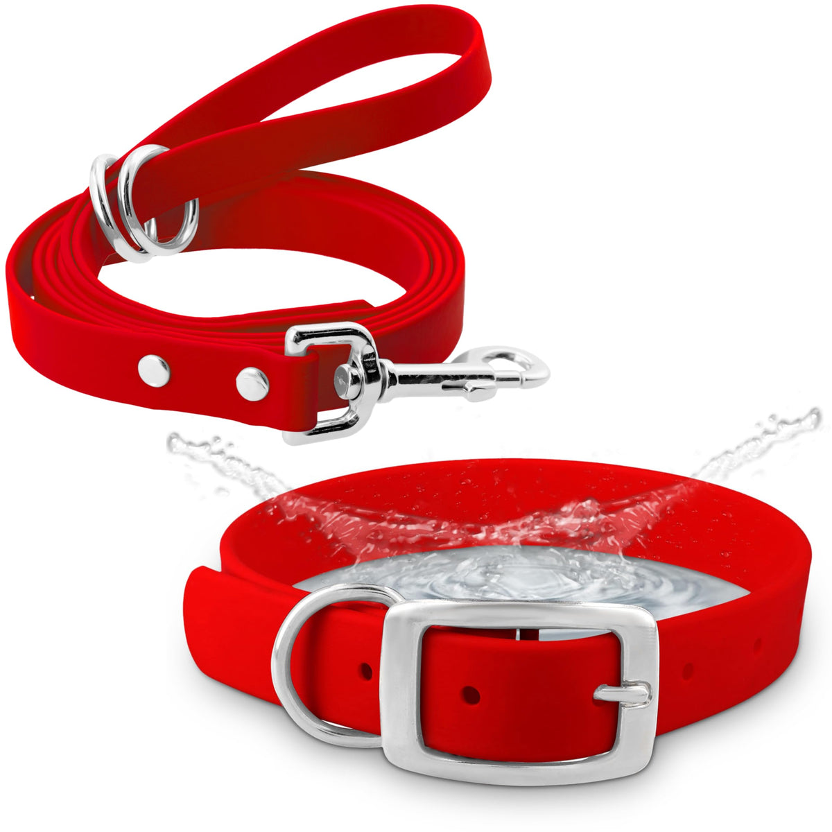 Regal Dog Products red waterproof collar ready for beach days and muddy adventures.