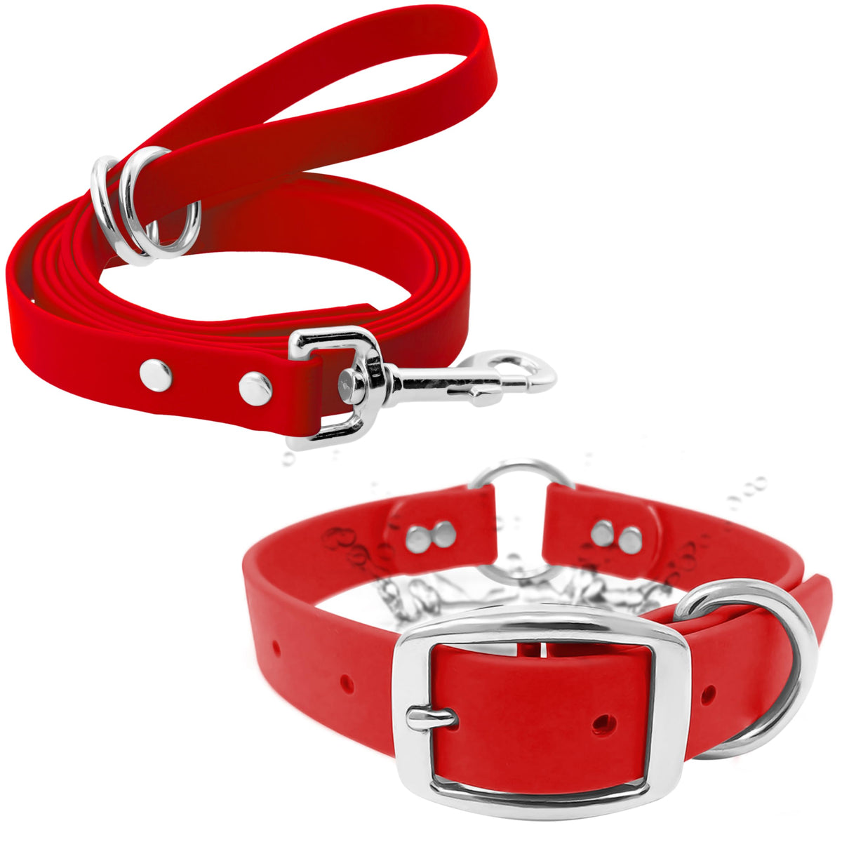 Regal Dog Products medium red waterproof collar, front view, all-weather wear.