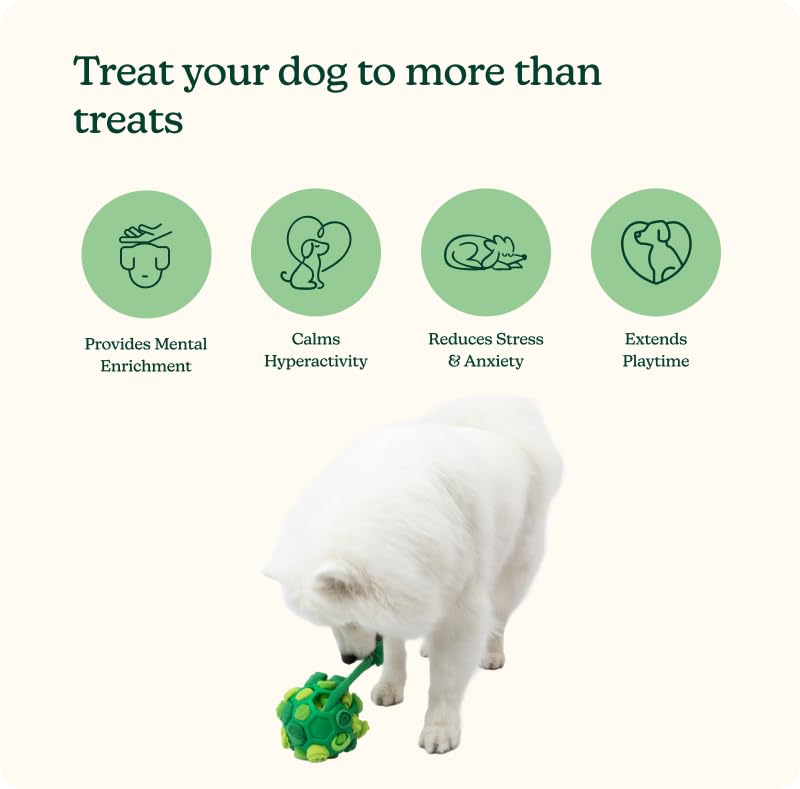 Reggie Forager Ball treat-dispensing feature rewards curiosity during play.