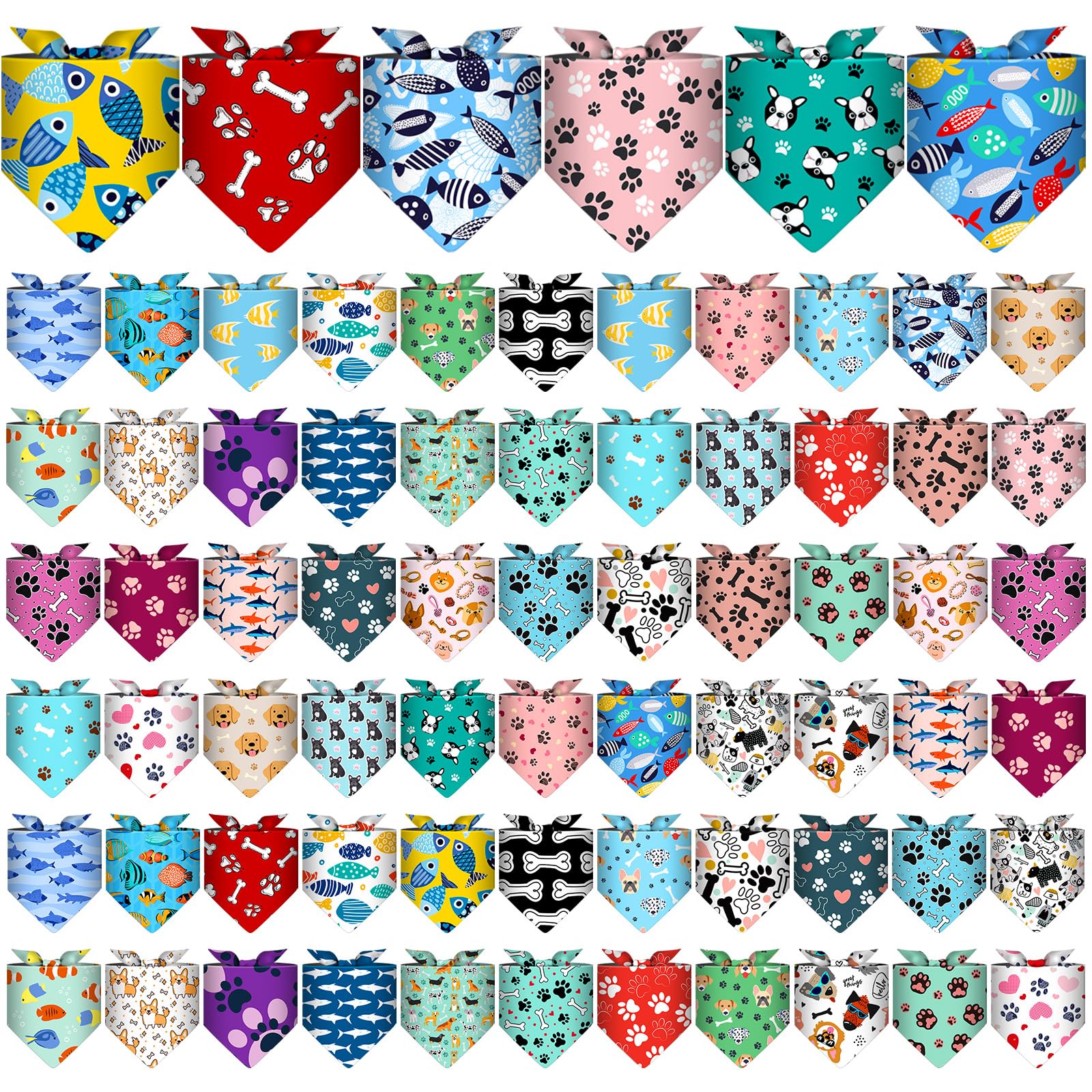 Reginary 72-pack dog bandanas bulk in varied patterns for everyday style
