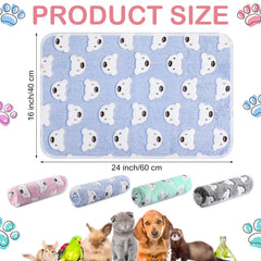 Reginary bear-pattern blanket folded demonstrates compact, washable four-piece bedding for small animals.
