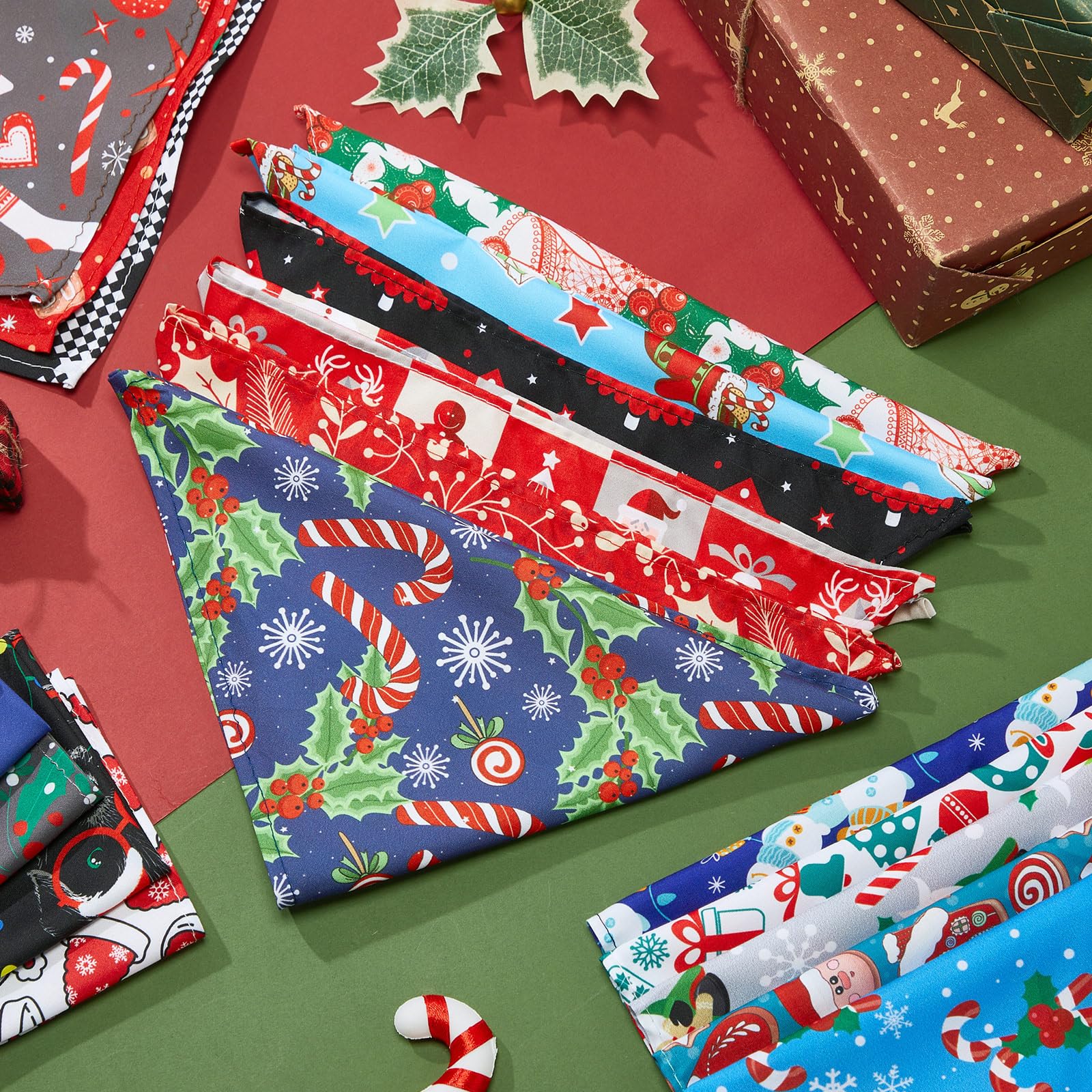 Reginary Christmas dog bandana worn on a dog during holiday photos.