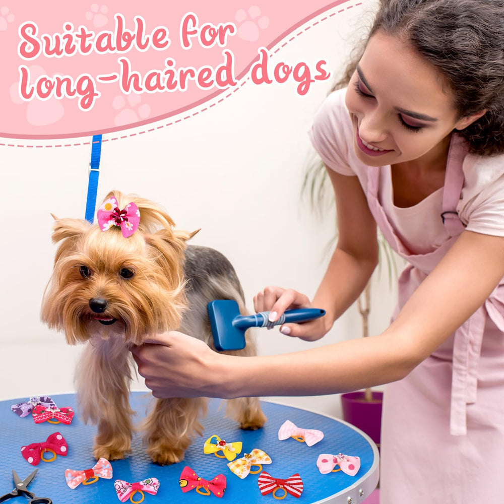 Reginary dog bows easy-clip fix, gentle on fur.
