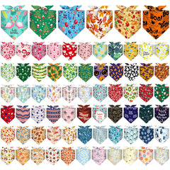 Reginary holiday dog bandanas 72-pack with diverse patterns for seasonal styling.