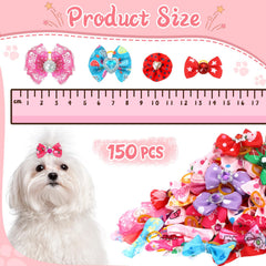 Reginary puppy bows colorful patterns, ideal for photos and parties.