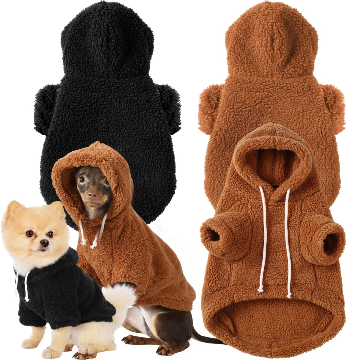 Reginary small dog hoodie black front view showing plush warmth for winter walks