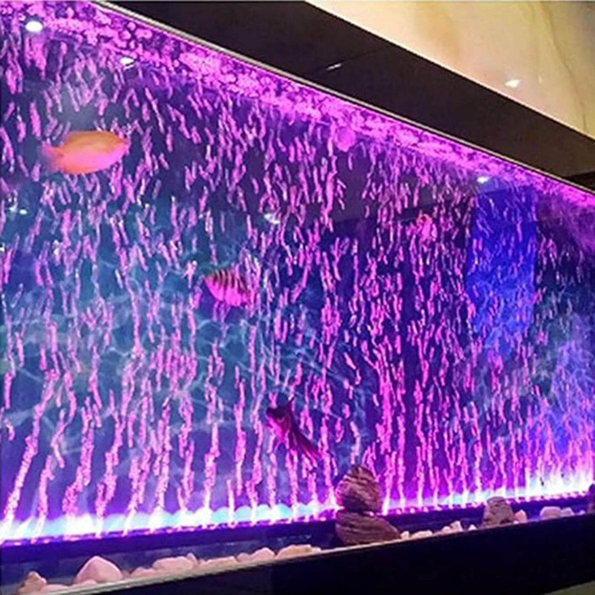 REIRQIE aquarium light with bubble wall for dramatic aquarium ambiance and aeration effect.
