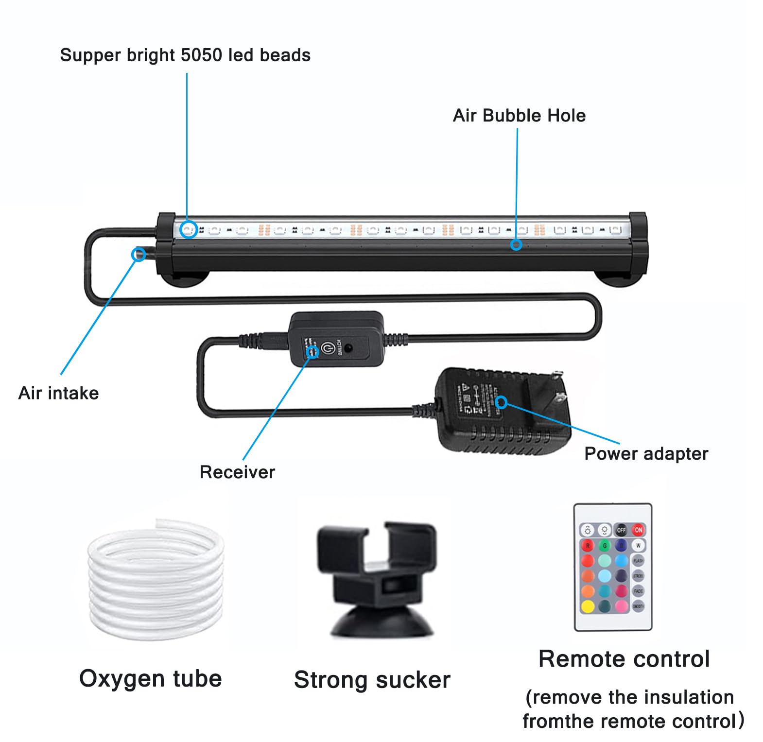 REIRQIE suction cups securely mount the light to tank walls for flexible placement.