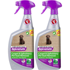 Rejuvenate bio-enzymatic spot remover bottle close-up demonstrates non-toxic stain removal on fabrics