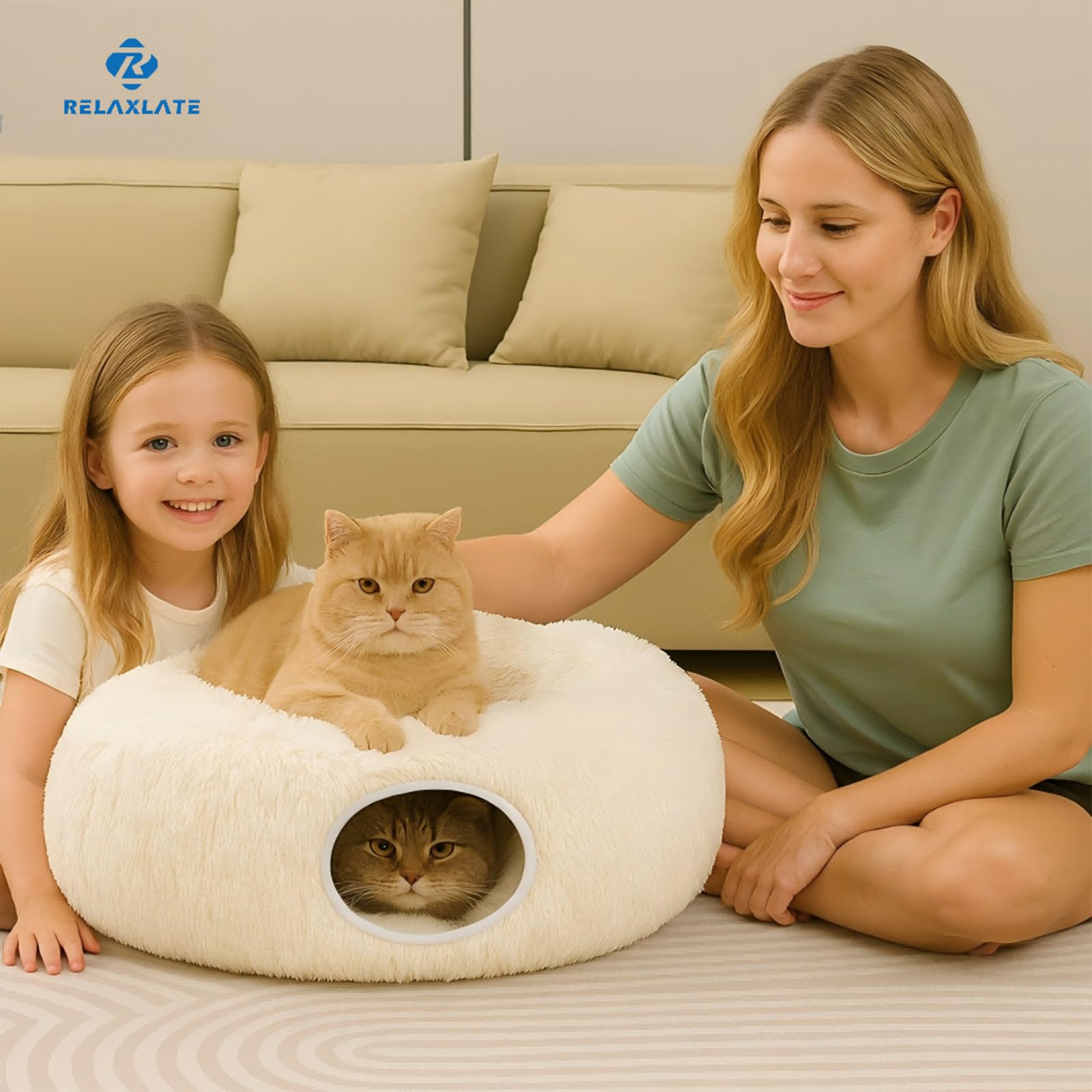 RELAXLATE cat tunnel bed 2-in-1 design combines play tunnel and cozy nap space